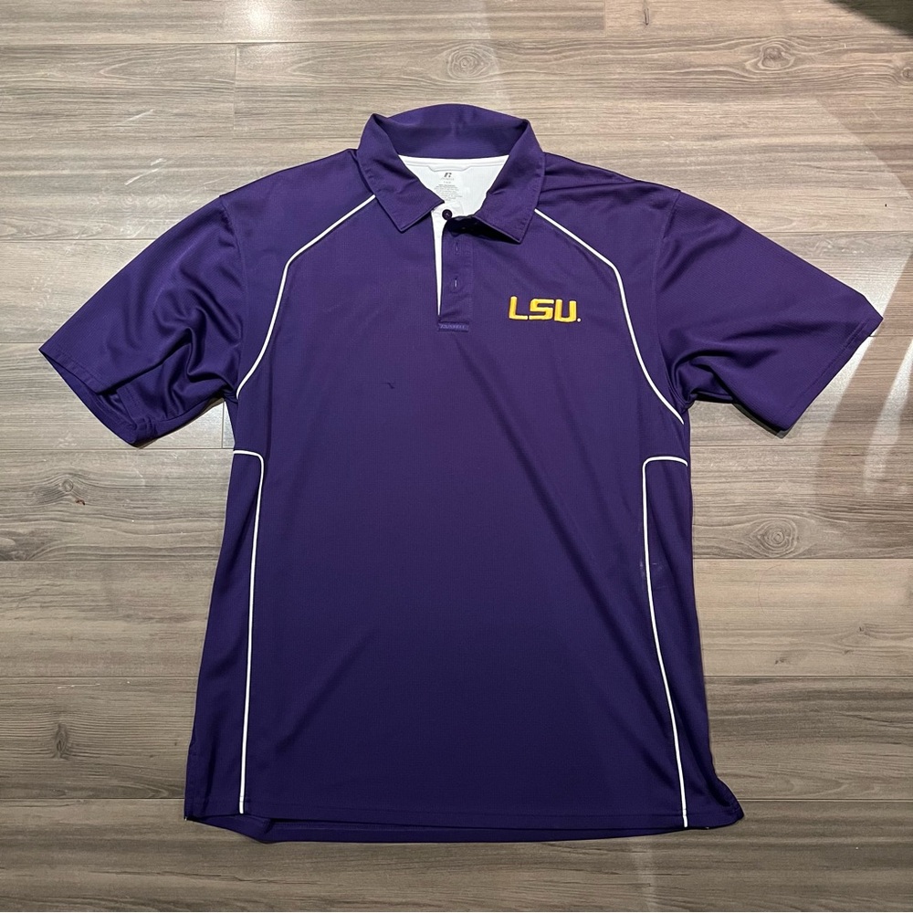 Russell Athletic Purple and White Polo Shirt with LSU Logo